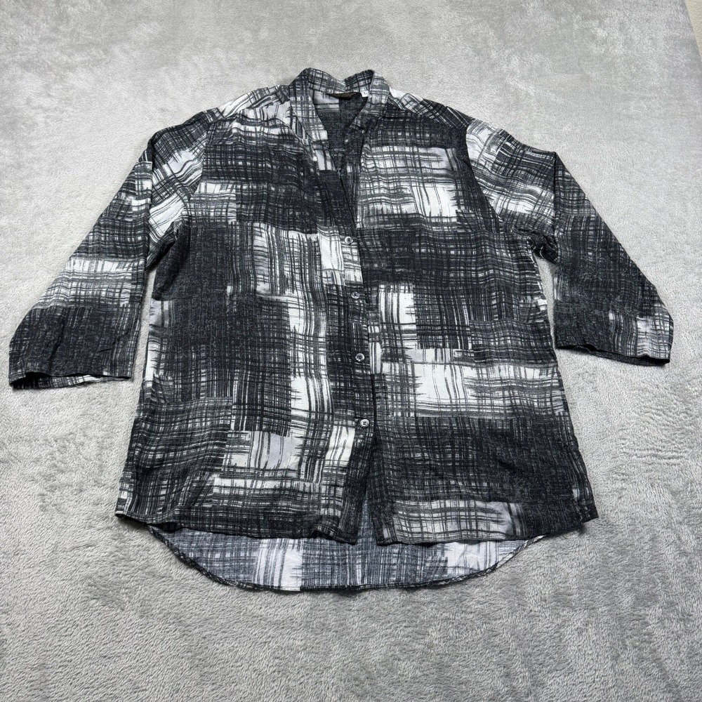 Jams World Button Up Shirt Womens Large Black Hash Tag Abstract Pattern